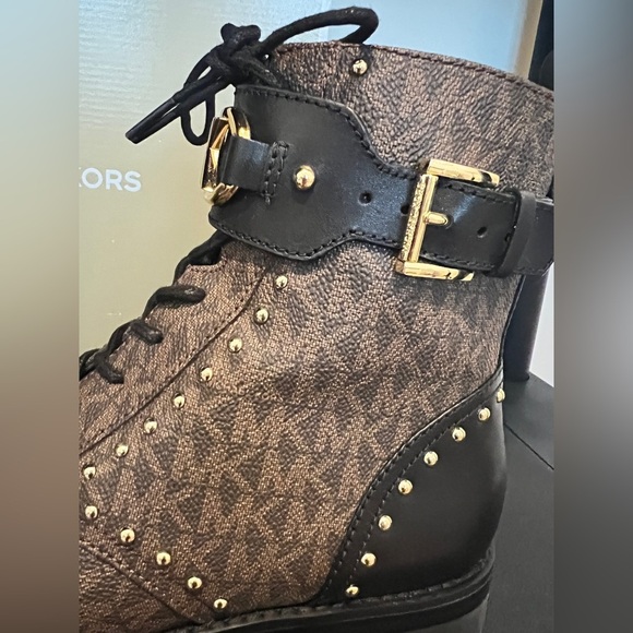 Michael Kors Brown and Gold Combat Boots with Luxe Details - Picture 5 of 8